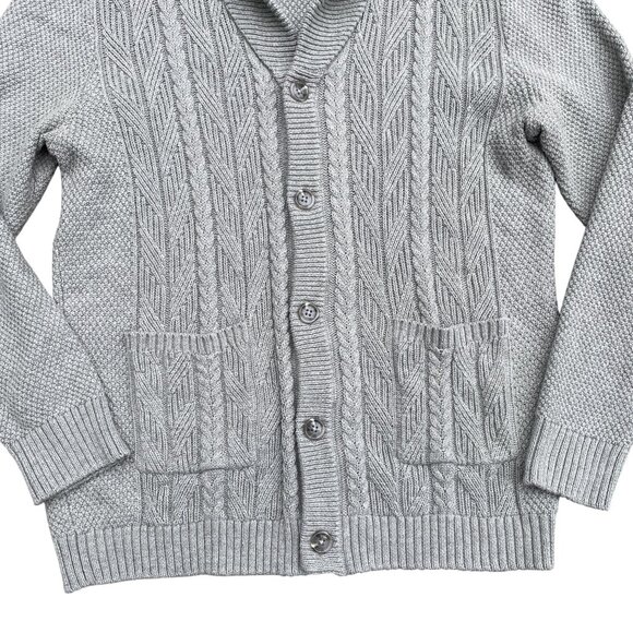 Club Room Cable Knit Shawl Collar Cardigan Men M Gray Grandpa Old Money Academia - Picture 7 of 16